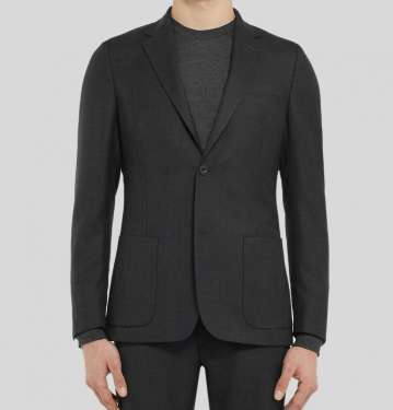 Grey Unstructured Worsted Wool Blazer