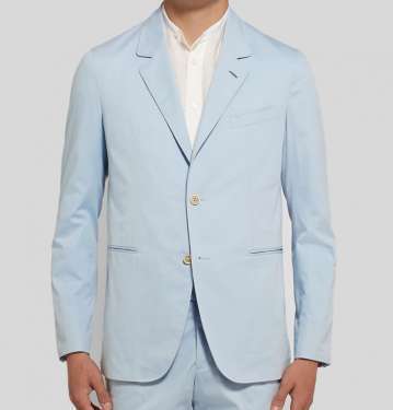 Sky Blue Slim Fit Unstructured Stretch Cotton Twill Suit Jacket