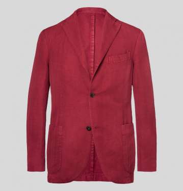 Claret Herringbone Cotton And Linen Blend Blazer