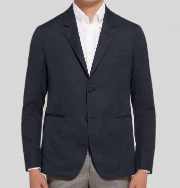 Midnight Blue Slimv Fit Unstructured Herringbone Cotton And Linen Blend Blazer