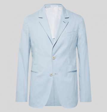 Sky Blue Slim Fit Unstructured Stretch Cotton Twill Suit Jacket
