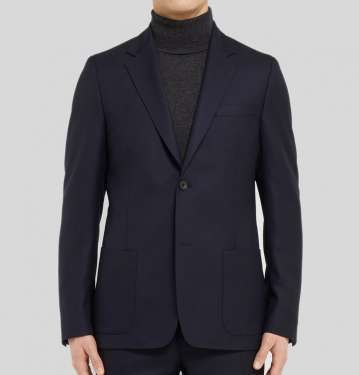 Navy Unstructured Worsted Wool Blazer