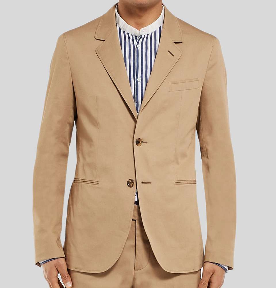 Sand Slim Fit Stretch Cotton Twill Suit Jacket