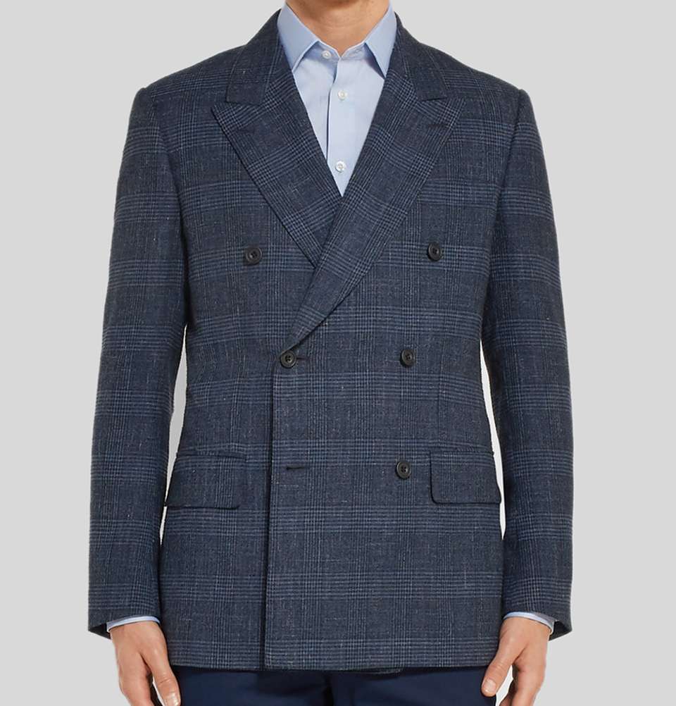 Harry's Navy Double Breasted Checked Wool Blend Blazer