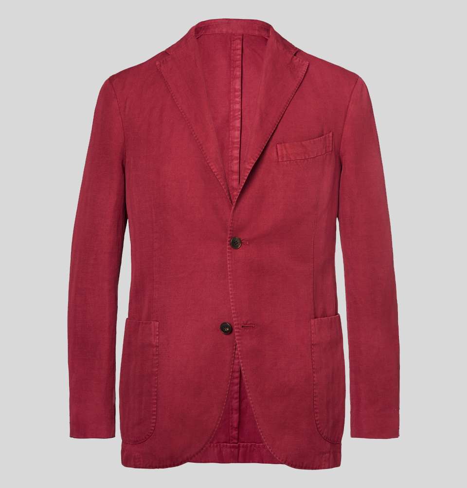 Claret Herringbone Cotton And Linen Blend Blazer