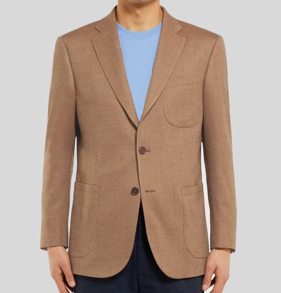 TAN SLIM FIT BIRDSEYE WOOL BLAZER