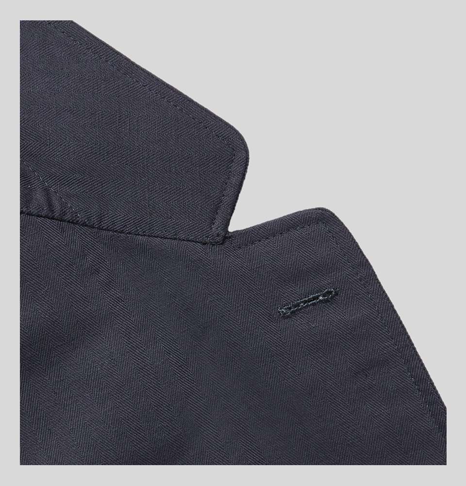 Midnight Blue Slimv Fit Unstructured Herringbone Cotton And Linen Blend Blazer