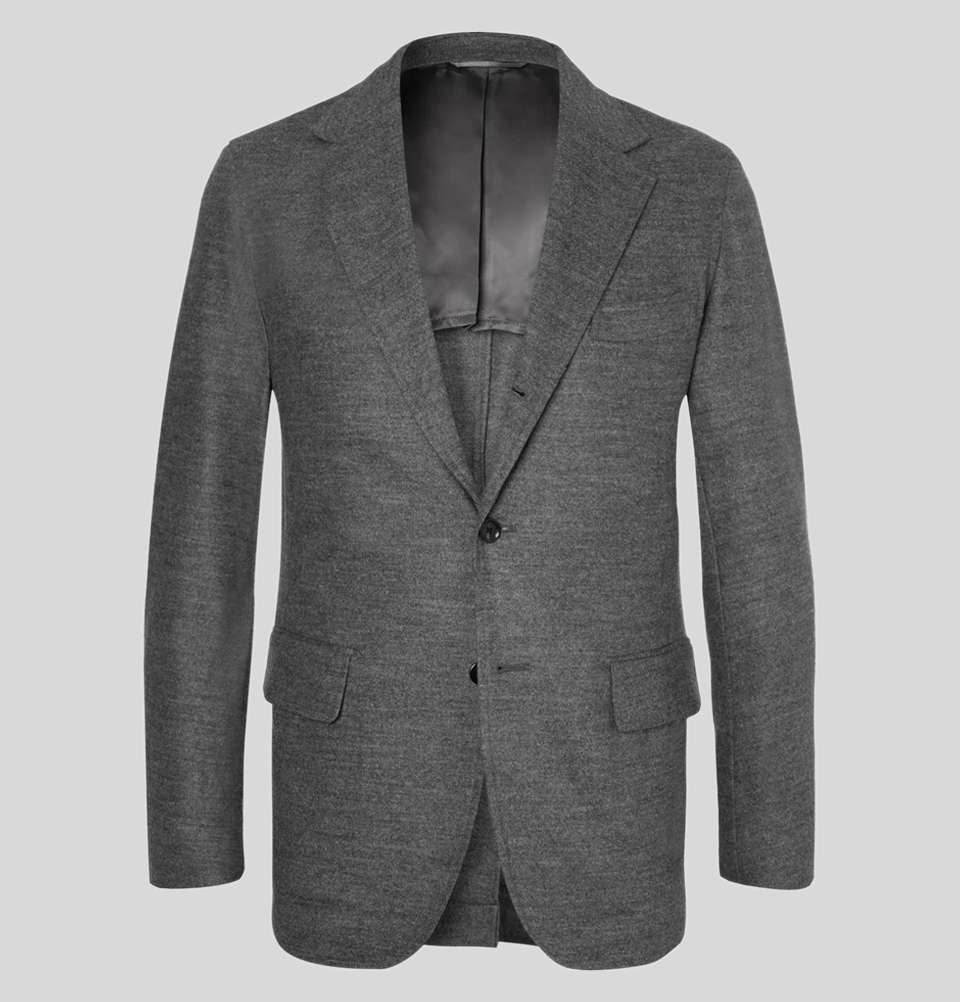 Grey MÃ©lange Wool Blend Blazer