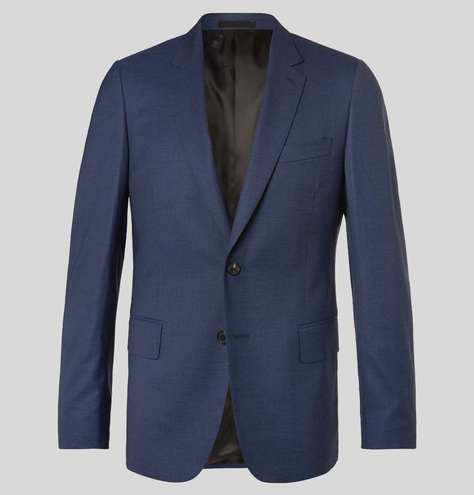Blue Soho Puppytooth Wool And Silk-Blend Suit Jacket