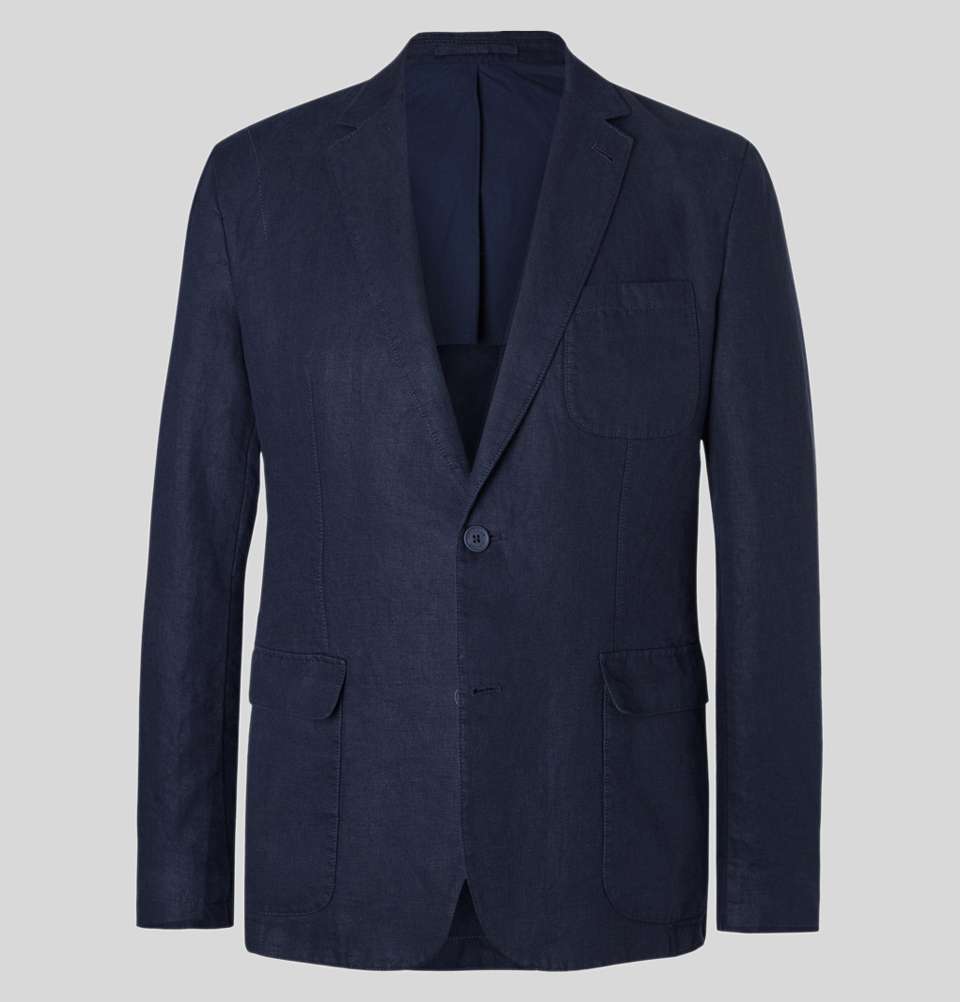 Navy Edgar Slim Fit Unstructured Linen Blazer