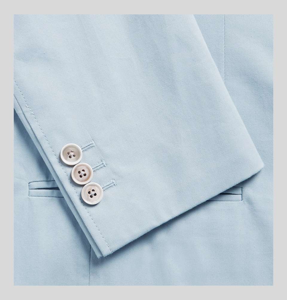 Sky Blue Slim Fit Unstructured Stretch Cotton Twill Suit Jacket