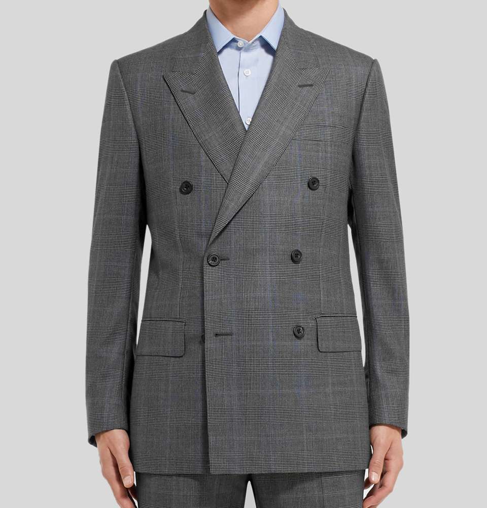 Harry's Grey Double Breasted Prince Of Wales Checked Wool Suit Jacket