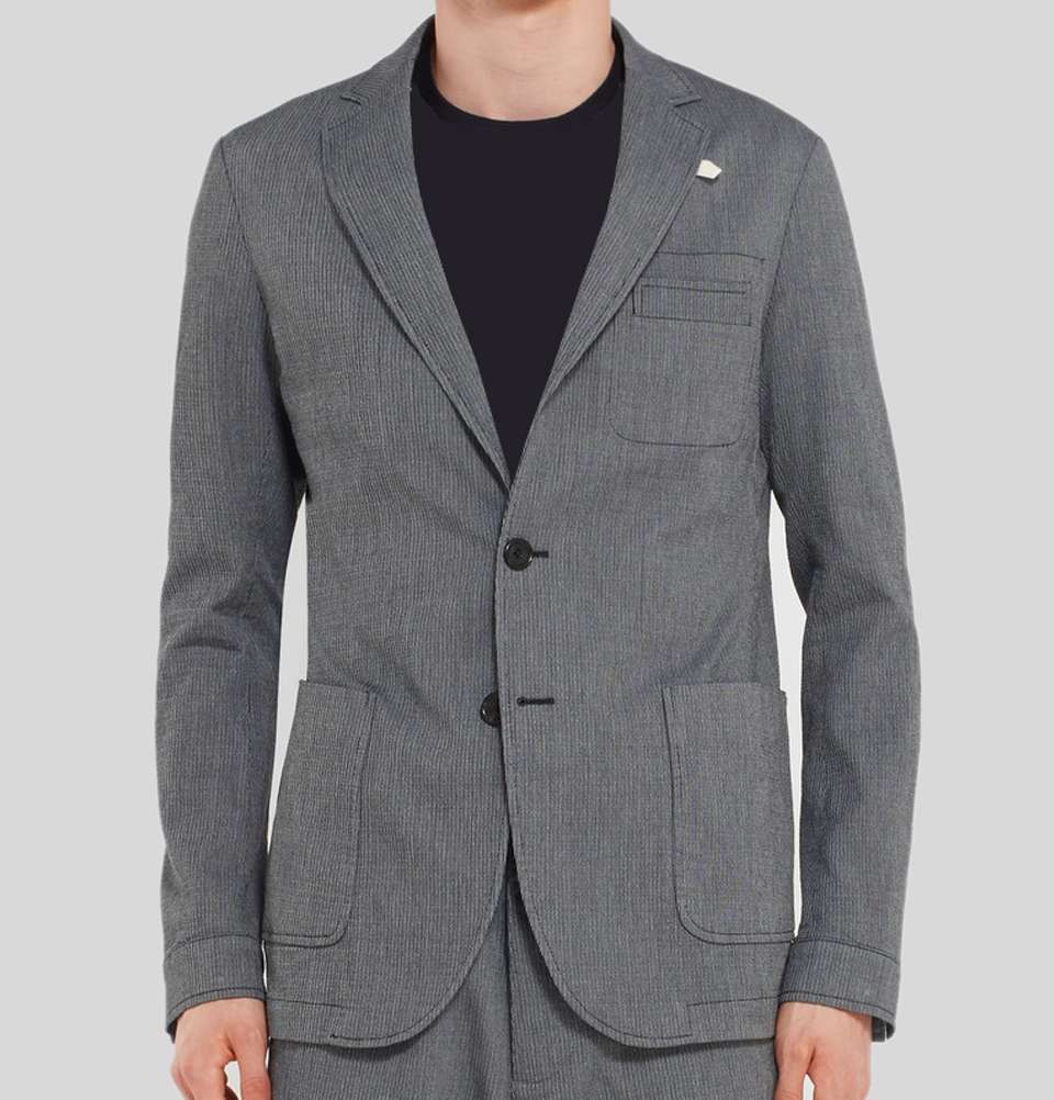 Navy Theobald Unstructured Striped Stretch Cotton Blazer