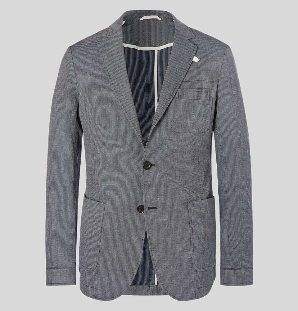 Navy Theobald Unstructured Striped Stretch Cotton Blazer