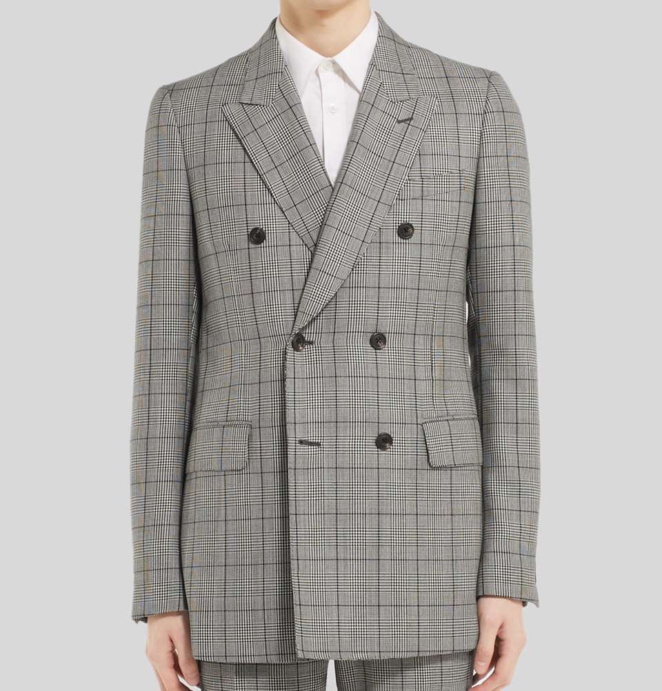 Slim Fit Double Breasted Prince Of Wales Checked Wool And Mohair Blend Suit Jacket