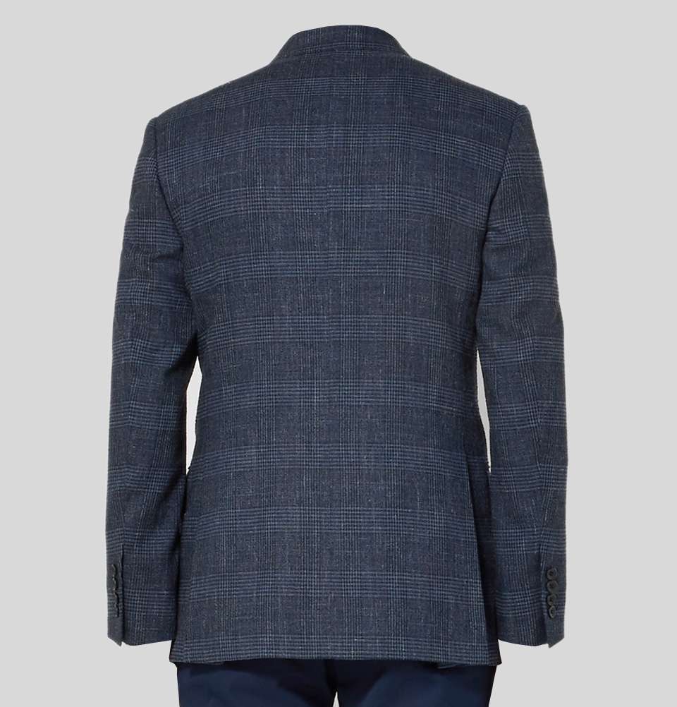Harry's Navy Double Breasted Checked Wool Blend Blazer