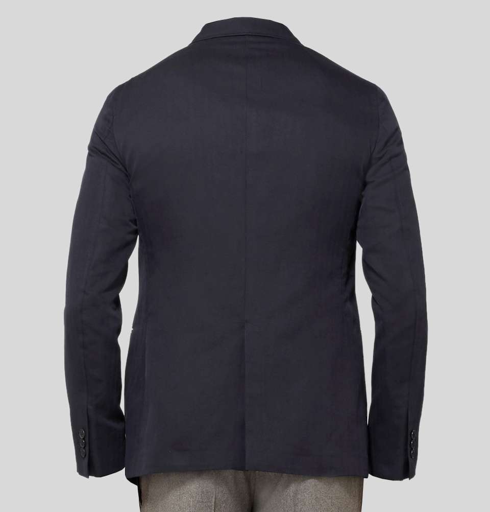 Midnight Blue Slimv Fit Unstructured Herringbone Cotton And Linen Blend Blazer