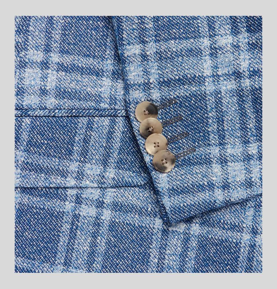 BLUE CHECKED COTTON AND LINEN BLEND BLAZER