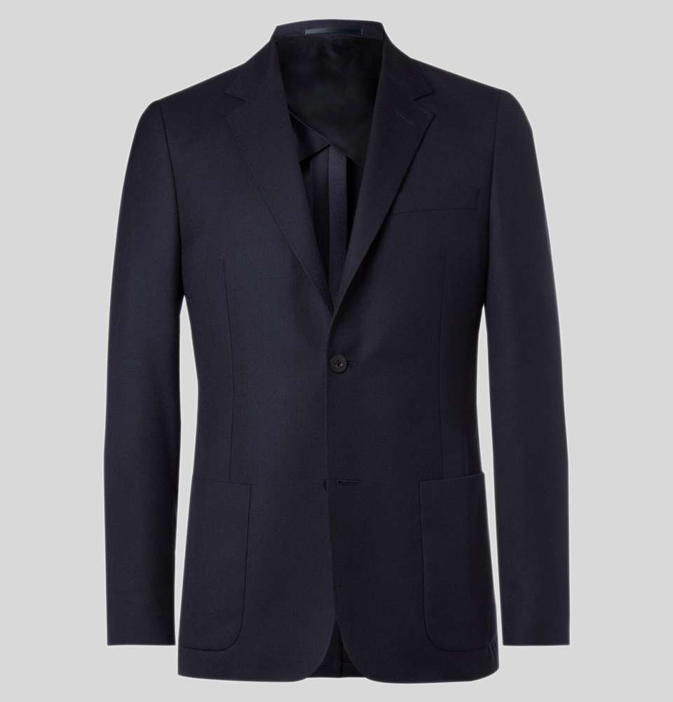 Navy Unstructured Worsted Wool Blazer