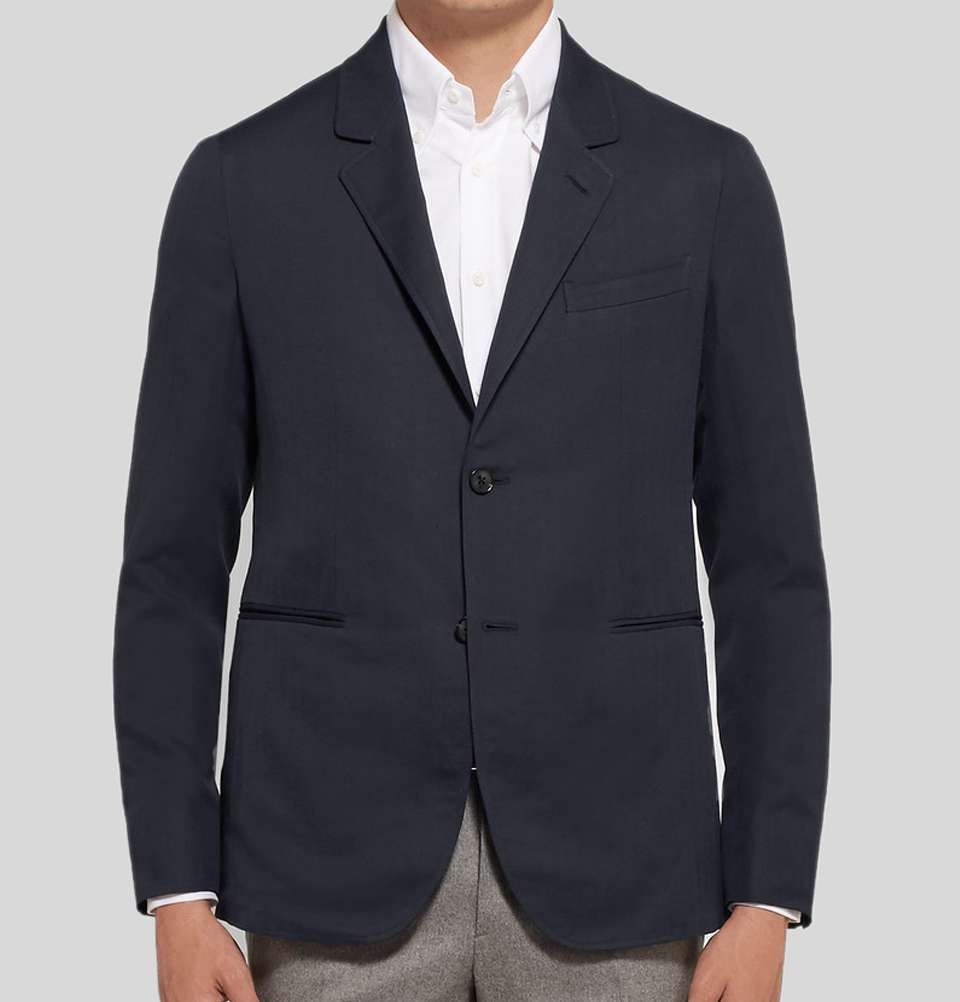 Midnight Blue Slimv Fit Unstructured Herringbone Cotton And Linen Blend Blazer