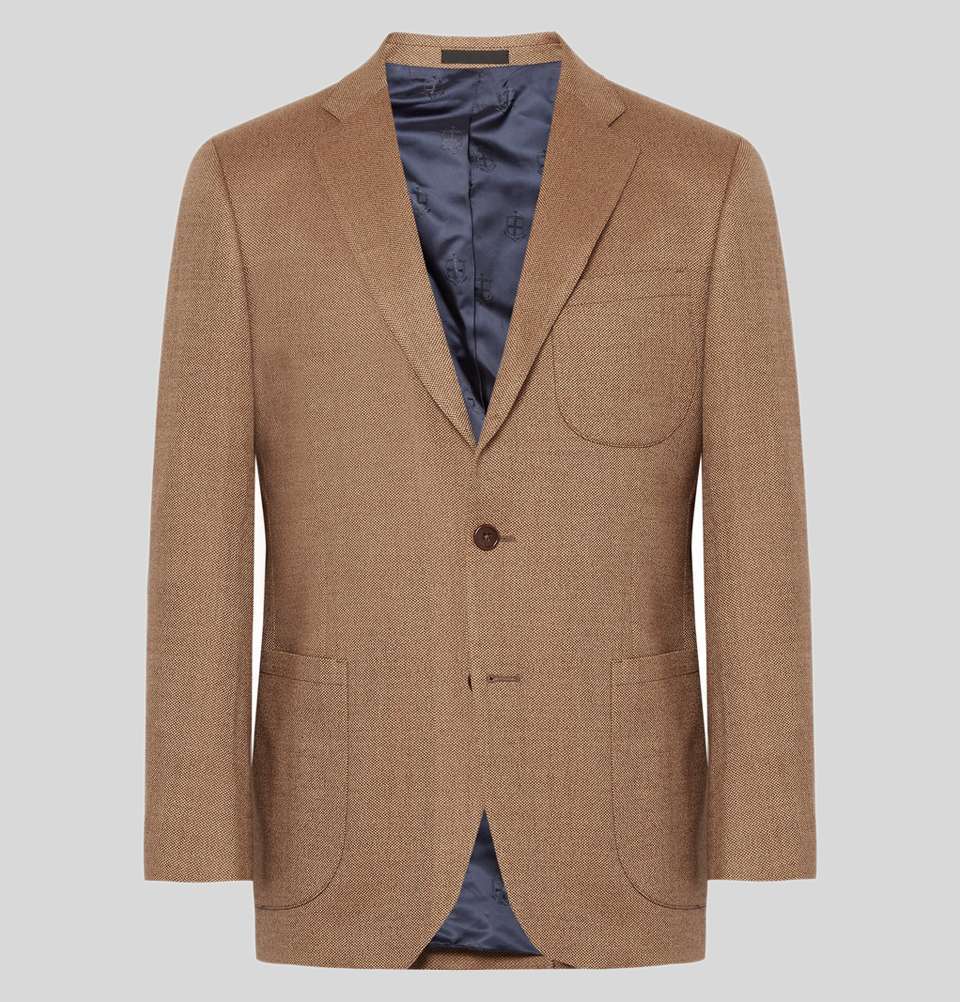 TAN SLIM FIT BIRDSEYE WOOL BLAZER
