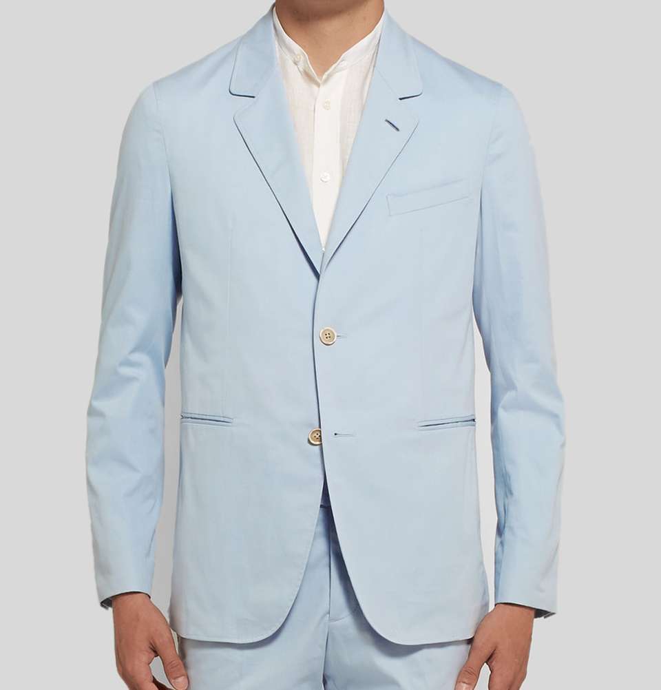 Sky Blue Slim Fit Unstructured Stretch Cotton Twill Suit Jacket