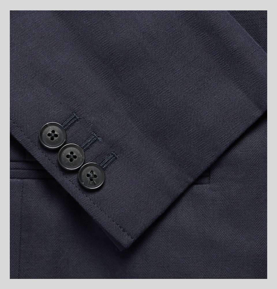 Midnight Blue Slimv Fit Unstructured Herringbone Cotton And Linen Blend Blazer