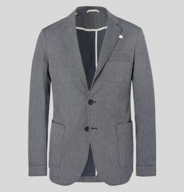 Navy Theobald Unstructured Striped Stretch Cotton Blazer