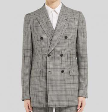 Slim Fit Double Breasted Prince Of Wales Checked Wool And Mohair Blend Suit Jacket