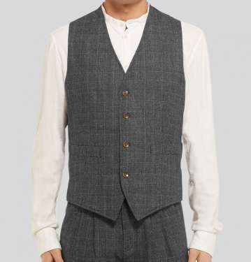 Grey Slim Fit Prince Of Wales Checked Wool Waistcoat