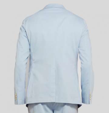 Sky Blue Slim Fit Unstructured Stretch Cotton Twill Suit Jacket