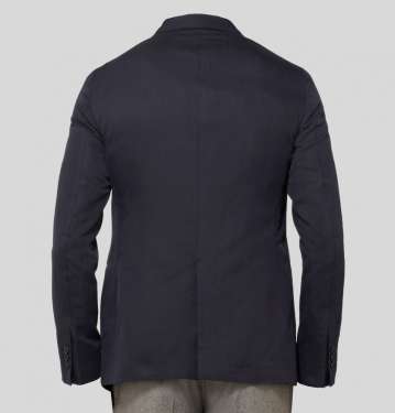 Midnight Blue Slimv Fit Unstructured Herringbone Cotton And Linen Blend Blazer