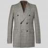 Slim Fit Double Breasted Prince Of Wales Checked Wool And Mohair Blend Suit Jacket