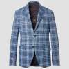 BLUE CHECKED COTTON AND LINEN BLEND BLAZER