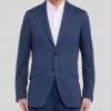 DARK BLUE SLIM FIT STRETCH COTTON AND LINEN BLEND JACQUARD BLAZER
