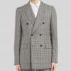 Slim Fit Double Breasted Prince Of Wales Checked Wool And Mohair Blend Suit Jacket