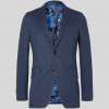 DARK BLUE SLIM FIT STRETCH COTTON AND LINEN BLEND JACQUARD BLAZER