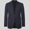 Midnight Blue Slimv Fit Unstructured Herringbone Cotton And Linen Blend Blazer
