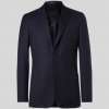 Navy Unstructured Worsted Wool Blazer