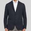 Midnight Blue Slimv Fit Unstructured Herringbone Cotton And Linen Blend Blazer