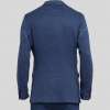 DARK BLUE SLIM FIT STRETCH COTTON AND LINEN BLEND JACQUARD BLAZER