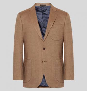 TAN SLIM FIT BIRDSEYE WOOL BLAZER