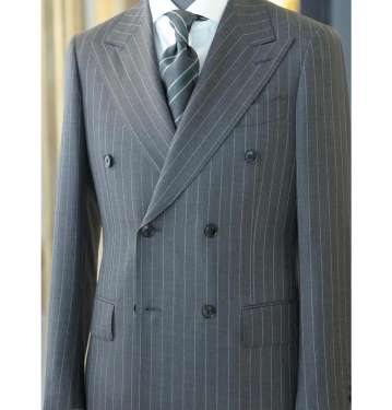 Six Button White Stripe Grey Suit