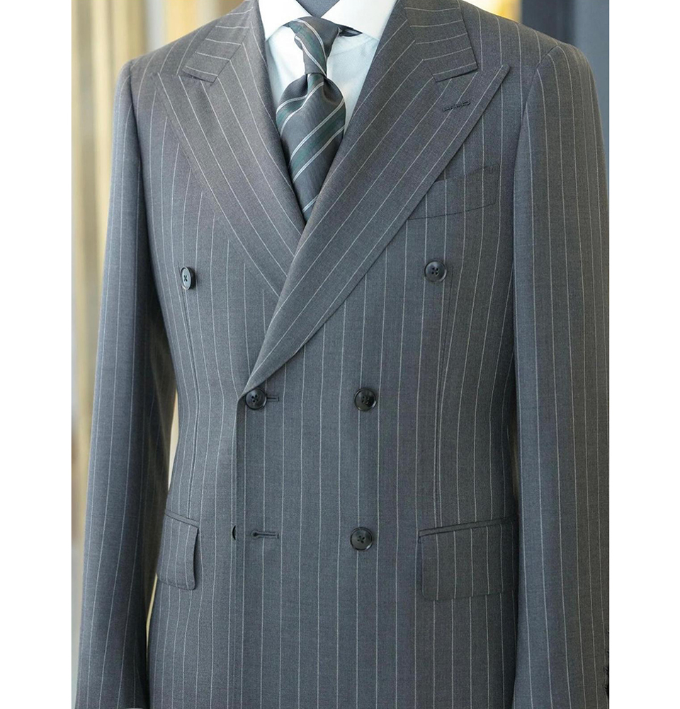 Six Button White Stripe Grey Suit
