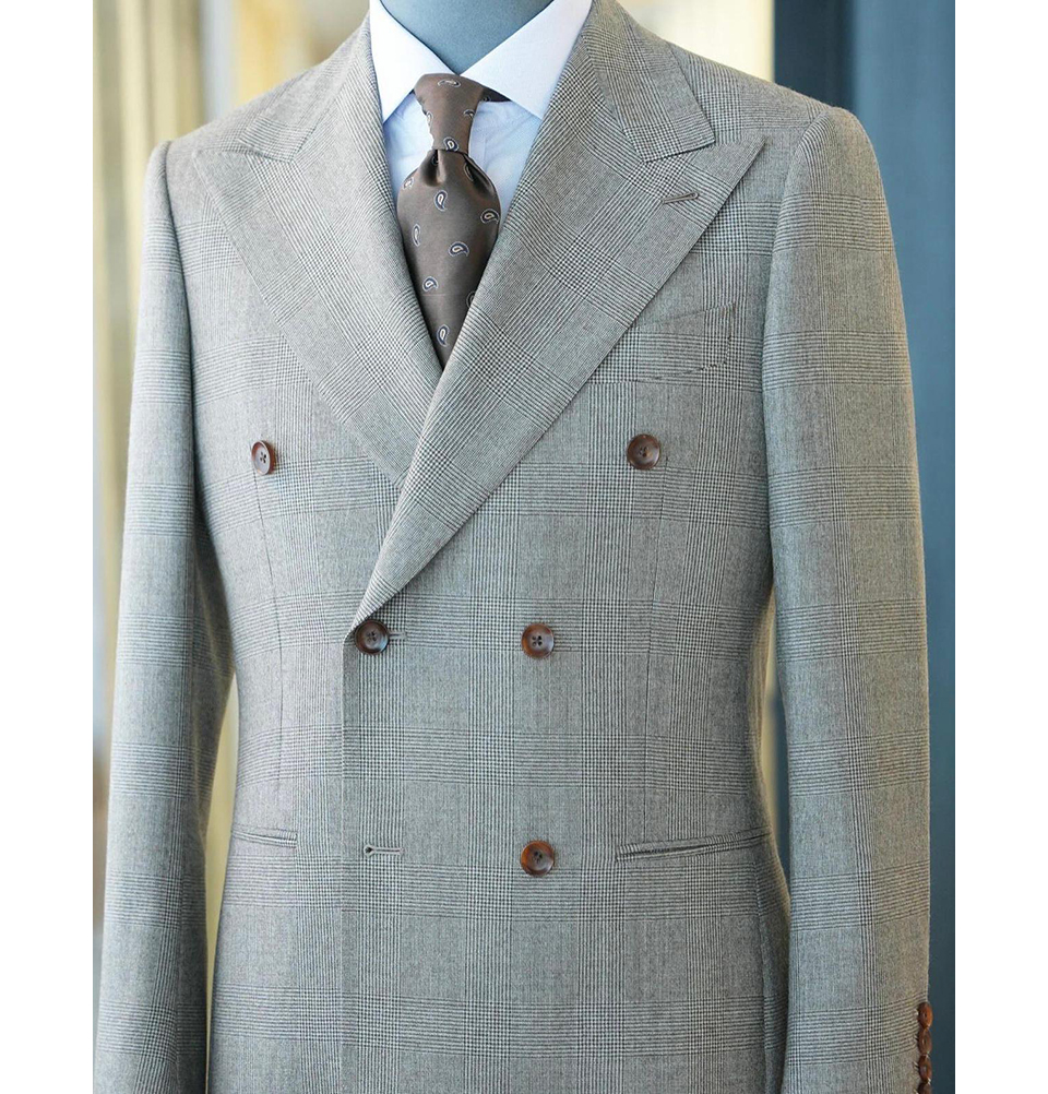 Six Button Light White Grey Check Suit