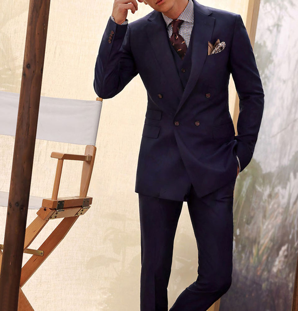 Double Breasted 3 Piece Blue Suit