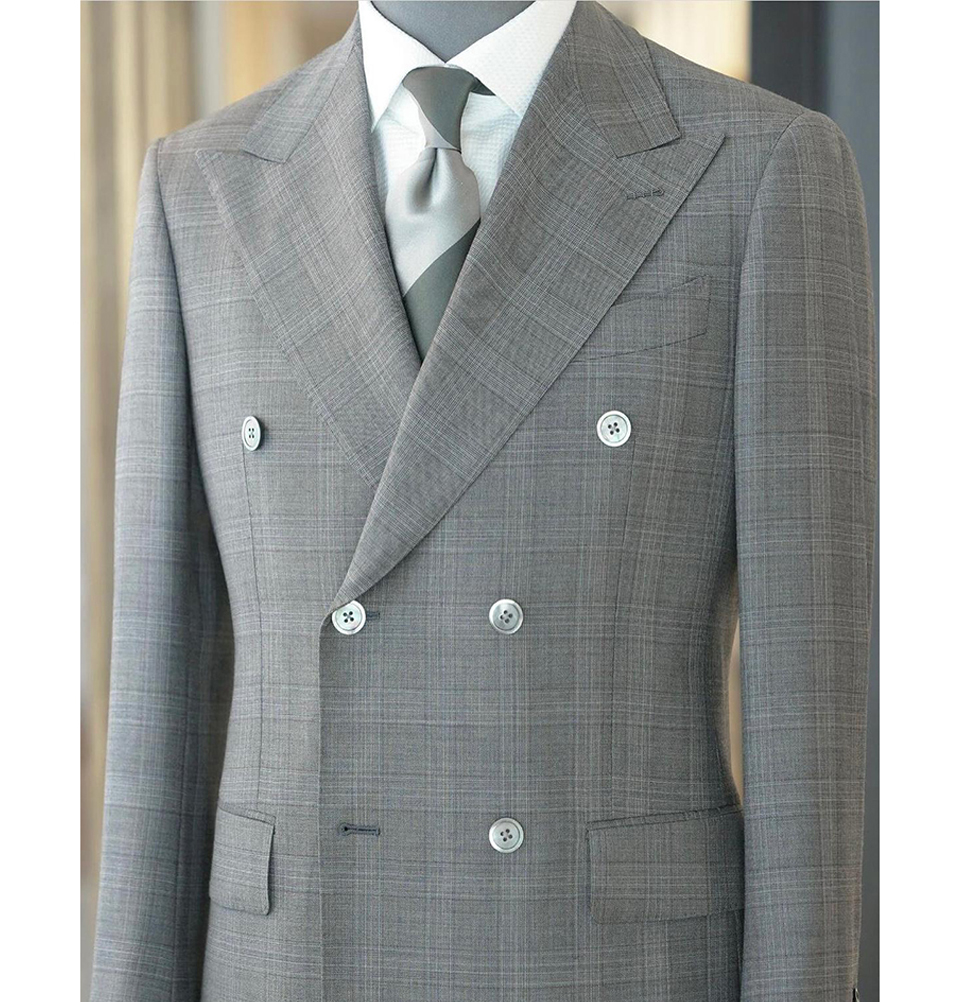 Six Button Light Grey Check Suit