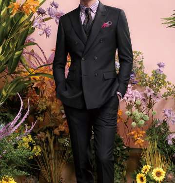 Double Breasted Slim Fit 3 Piece Black Suit