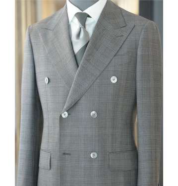 Six Button Light Grey Check Suit